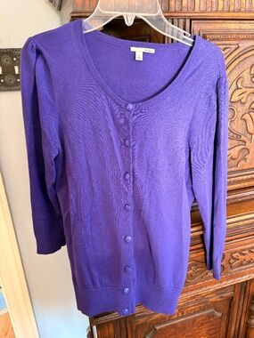 Halogen Deep Royal Purple Scoopneck Crewneck Cardigan Sweater